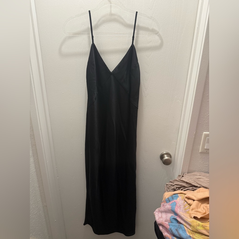 a new day Black Satin V-Neck Slip Dress Size XS Adjustable Straps
